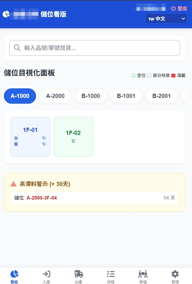 WMS 儲位視覺化手機看板