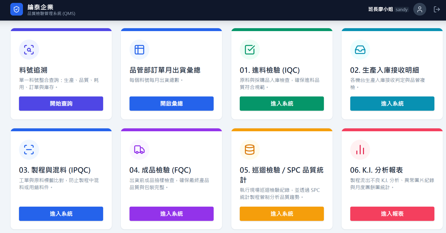 QMS 品質管理系統實機畫面
